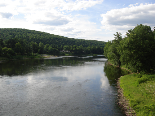 A view of the upper Delaware River, looking downstream from the Roebling Aqueduct. Photo by Jaclyn Rupert.